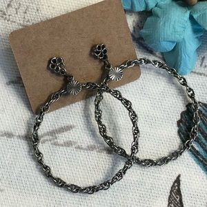 Silver Tone Dangle Hoop Pierced Earrings